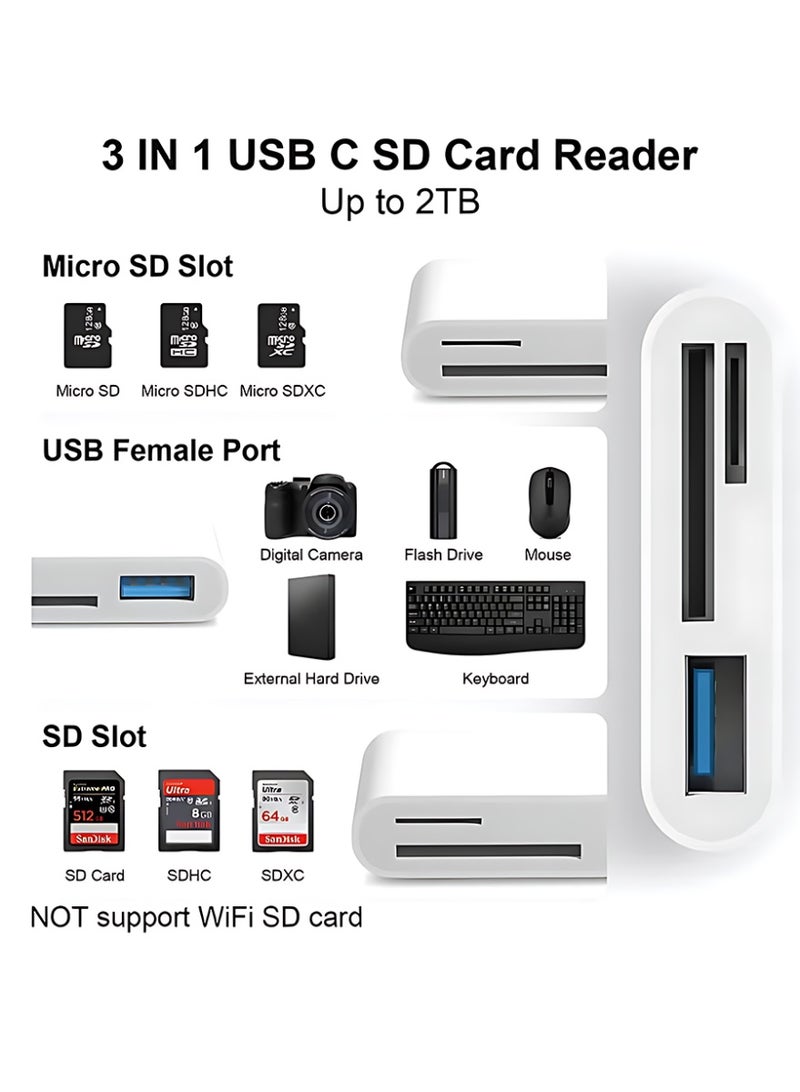 CLAVON قارئ بطاقة SD لجهاز iPhone، 3 في 1 محول Lightning إلى قارئ بطاقة SD وكاميرا رقمية Micro SD متوافق مع iPhone، توصيل وتشغيل - Image 2